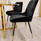 Furnish365 Luna black velvet dining chair in Scandinavian style with cross stitch back detail and gold tipped legs