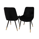 Furnish365 Luna black velvet dining chair in Scandinavian style with cross stitch back detail and gold tipped legs