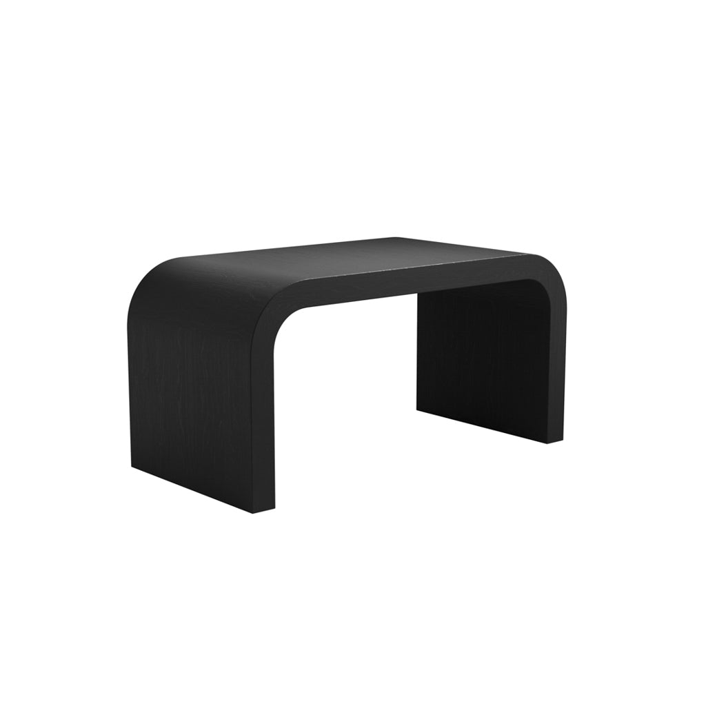 LPD Furniture Lake black coffee table with sleek curved design in a modern living room setting