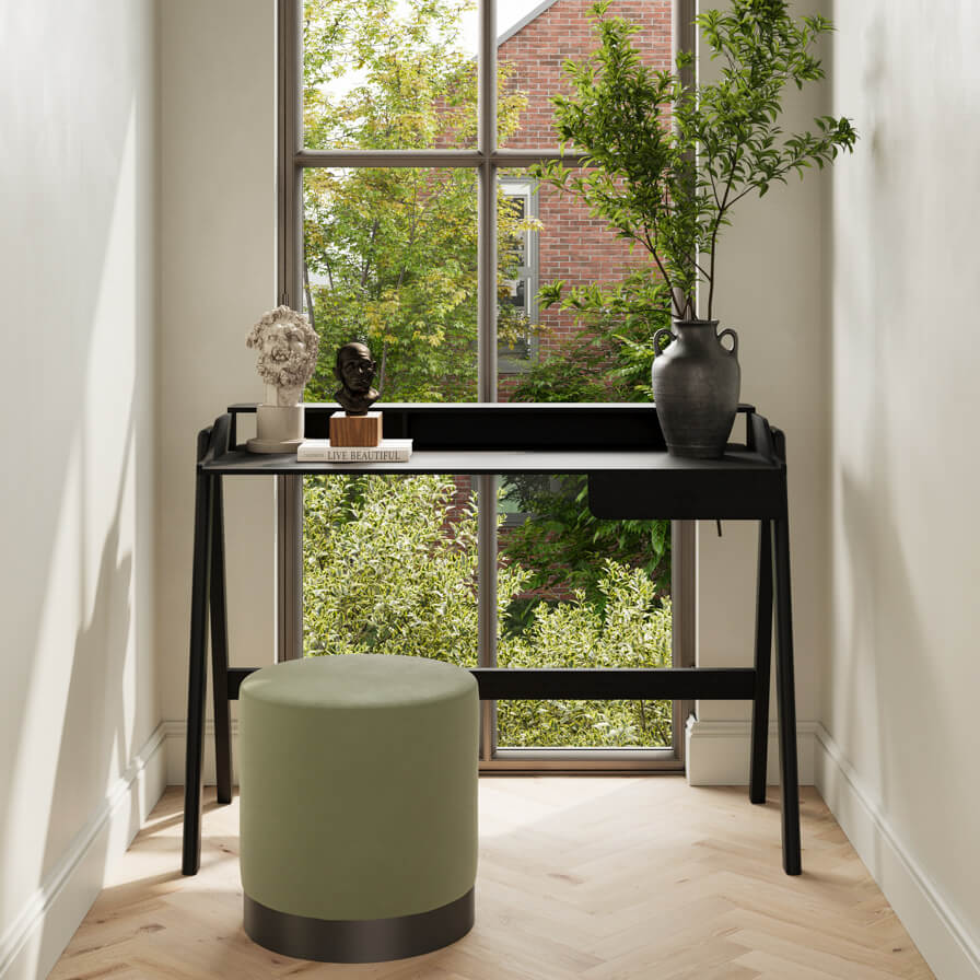 LPD Furniture Lark black matte desk with ash veneer in a modern home office setting