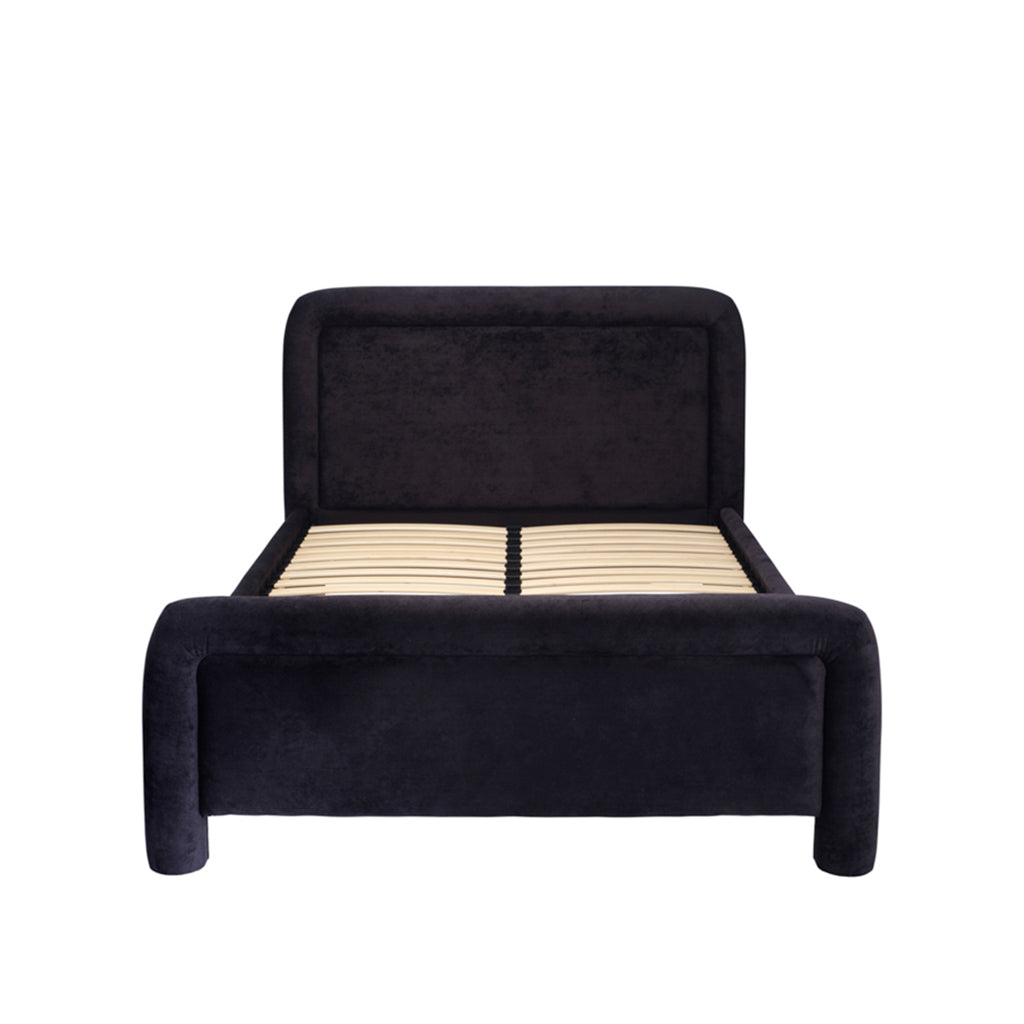 LPD Furniture Leonnie black upholstered king size bed in a modern bedroom setting