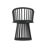 LPD Furniture Lina forest green velvet dining chair with curved spindle back and black satin wood frame in a modern dining setting