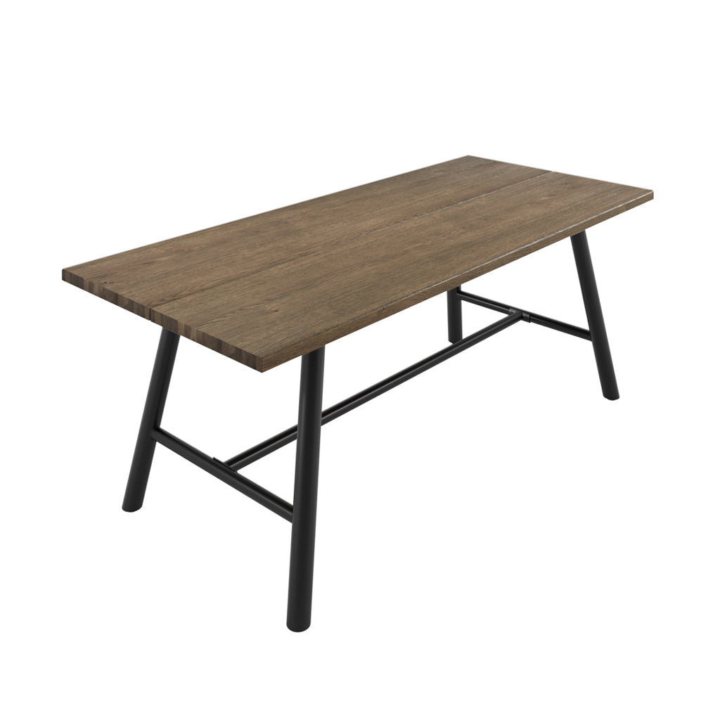 LPD Furniture Louie coffee wood-effect dining table with black frame and silver detailing in a modern dining setting