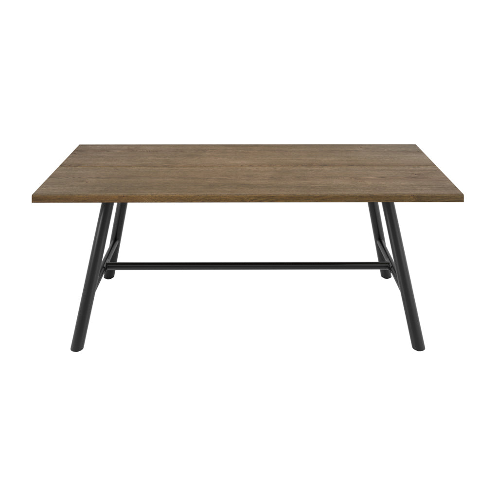 LPD Furniture Louie coffee wood-effect dining table with black frame and silver detailing in a modern dining setting