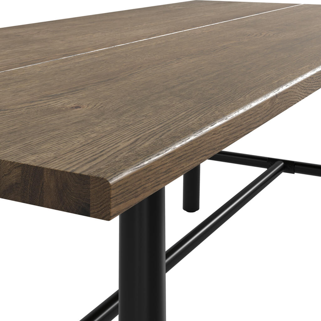 LPD Furniture Louie coffee wood-effect dining table with black frame and silver detailing in a modern dining setting