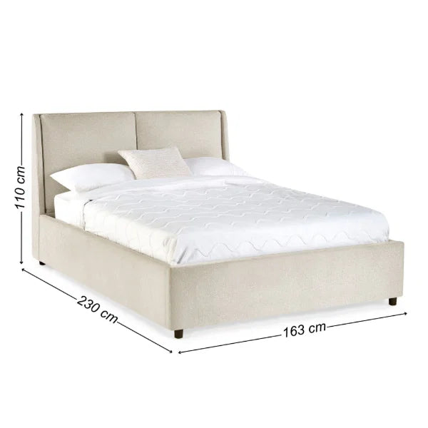 	Maddock beige ottoman storage king bed with split-panel headboard in a modern bedroom setting