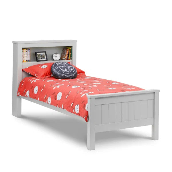 Maine Bookcase Bed 90cm – Dove Grey – Single Size with Built-in Storage