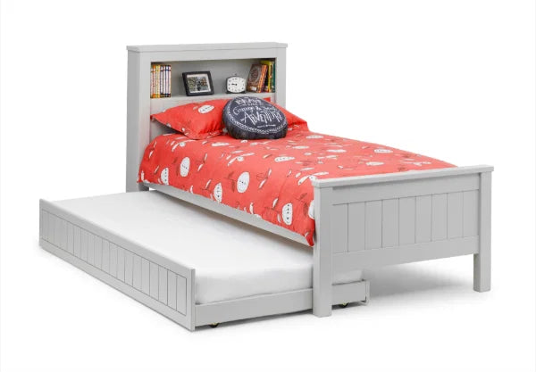 Maine Bookcase Bed 90cm – Dove Grey – Single Size with Built-in Storage