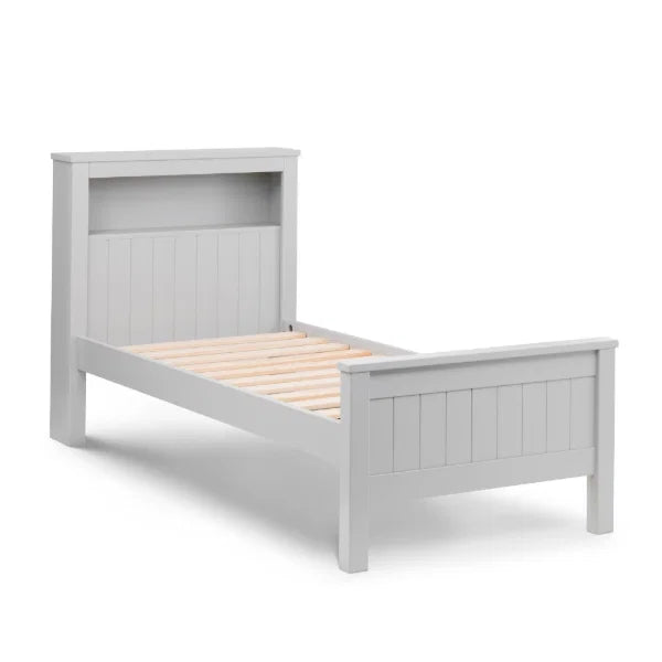 Maine Bookcase Bed 90cm – Dove Grey – Single Size with Built-in Storage