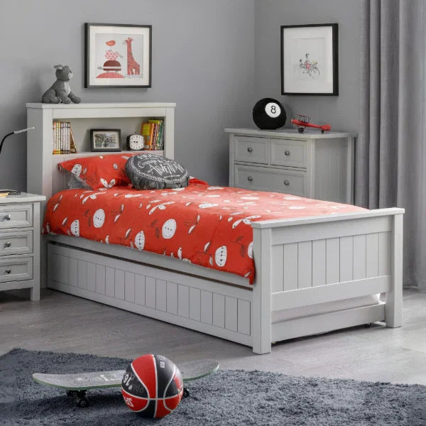 Maine Bookcase Bed 90cm – Dove Grey – Single Size with Built-in Storage