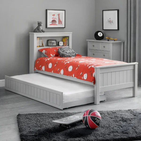 Maine Bookcase Bed 90cm – Dove Grey – Single Size with Built-in Storage