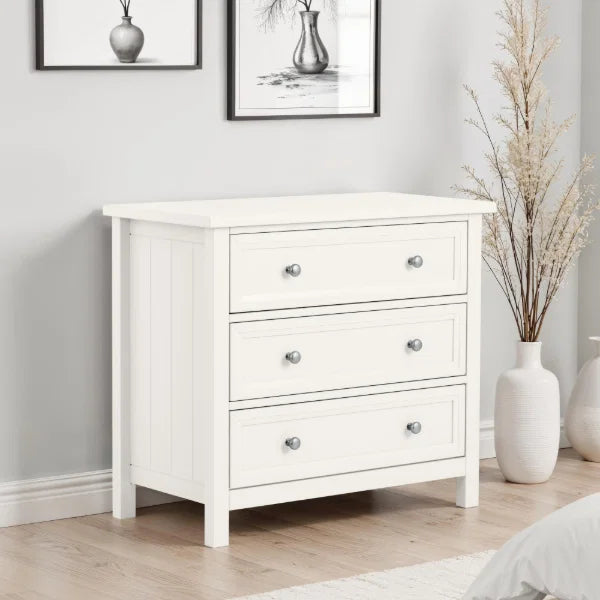 Maine 3 Drawer Chest – Surf White – New England Style with Soft-Close Runners