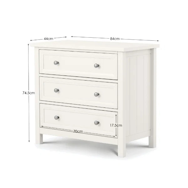 Maine 3 Drawer Chest – Surf White – New England Style with Soft-Close Runners