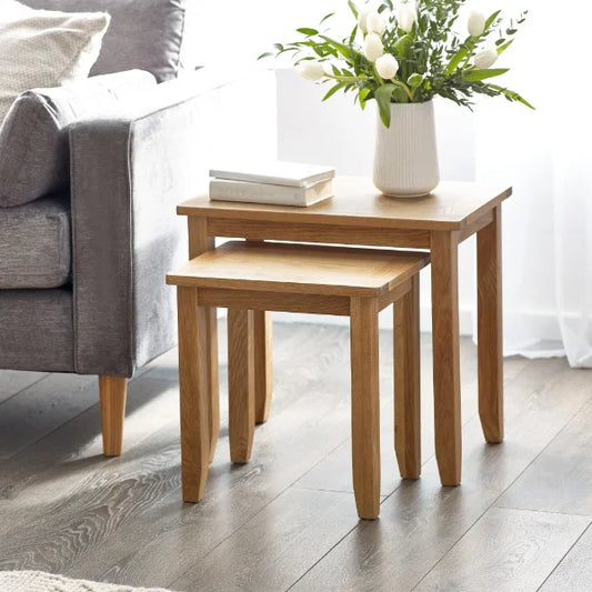 Mallory Nest of 2 Tables – Oak & White – Space-Saving Side Tables