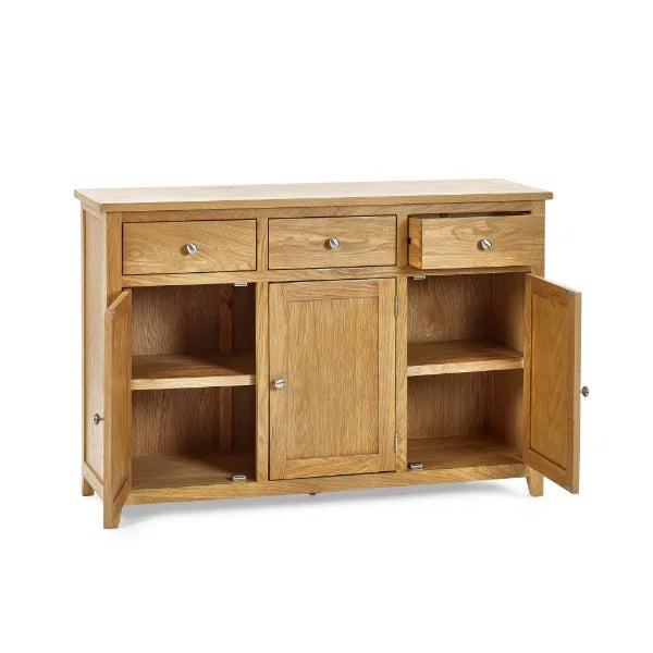 Mallory Large Sideboard – Oak – Spacious Storage with Silver Knobs