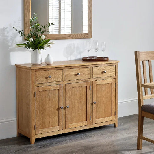 Mallory Large Sideboard – Oak – Spacious Storage with Silver Knobs