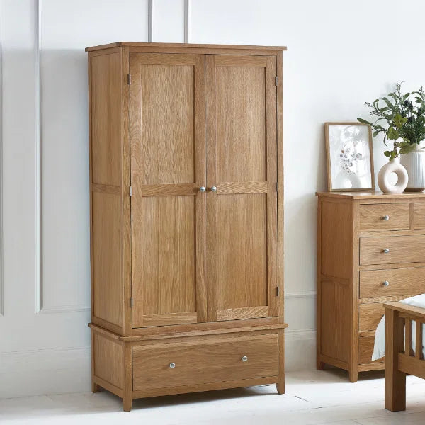 Mallory Combination Wardrobe – Oak & White – Hanging Rail and Shelves