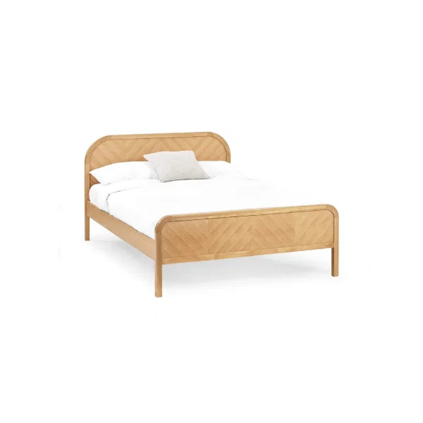 	Milo chevron oak double bed with statement chevron headboard in a modern bedroom setting