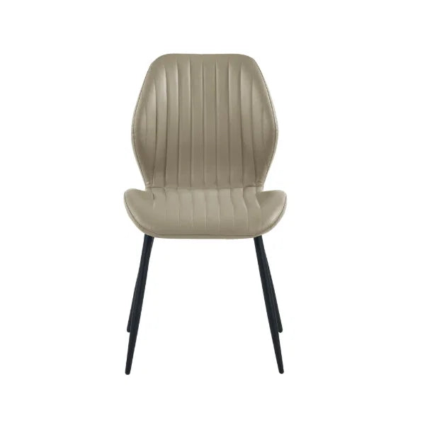 Morris set of 4 taupe faux leather dining chairs in a modern dining room setting
