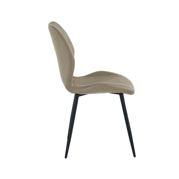 Morris set of 4 taupe faux leather dining chairs in a modern dining room setting