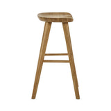 	Mulu natural oak bar stool with saddle seat in a modern kitchen setting