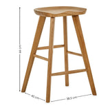 	Mulu natural oak bar stool with saddle seat in a modern kitchen setting