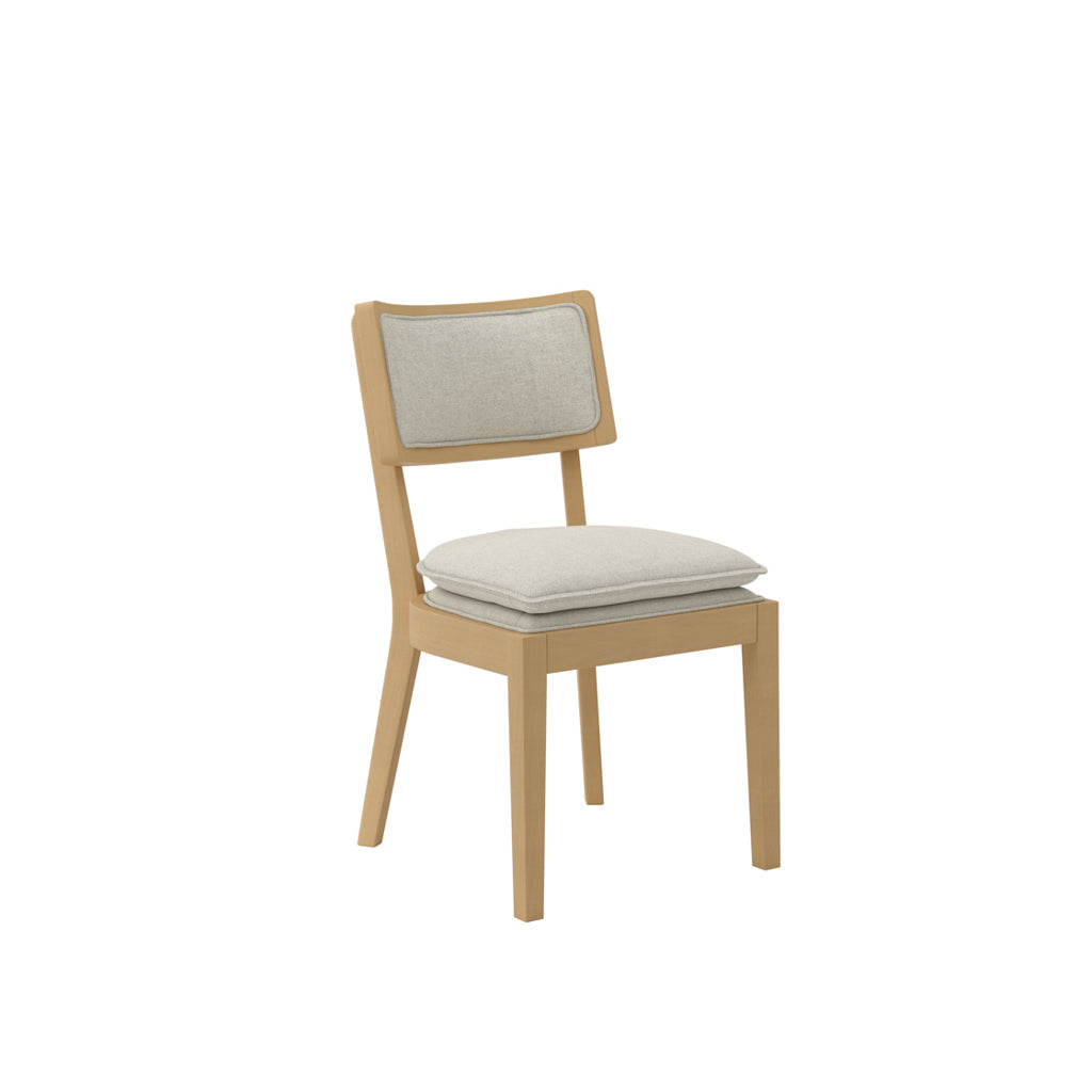 LPD Furniture Maggie frost woven fabric dining chair with umber wood frame in a modern dining setting