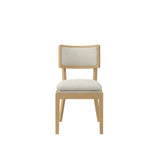 LPD Furniture Maggie frost woven fabric dining chair with umber wood frame in a modern dining setting