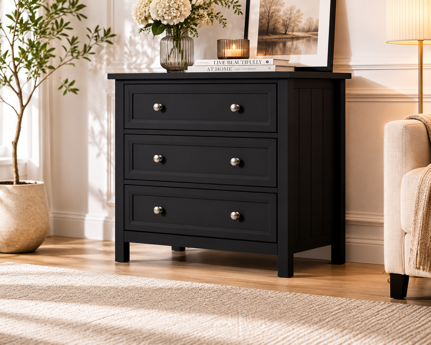 Maine 3 Drawer Chest – Anthracite – New England Style with Soft-Close Runners
