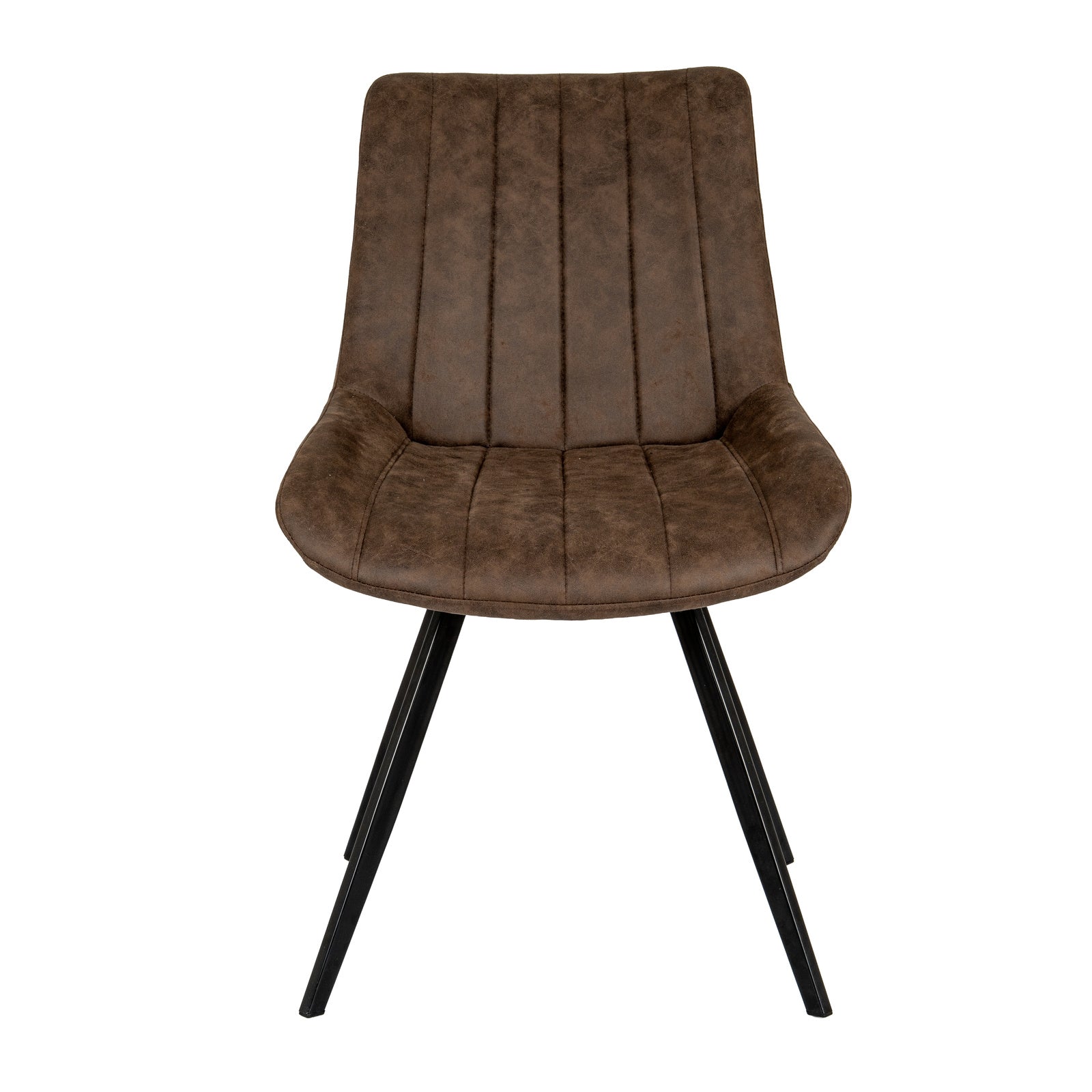 	Malmo coffee dining chair from behind showing curved backrest and black metal leg structure