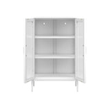 LPD Furniture Marsh matte white steel cabinet with reeded glass panels in a modern interior setting