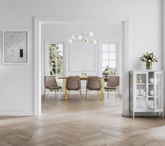 LPD Furniture Marsh matte white steel cabinet with reeded glass panels in a modern interior setting