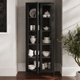LPD Furniture Mase matte black steel display cabinet with clear glass panels