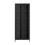 LPD Furniture Mase matte black steel display cabinet with clear glass panels