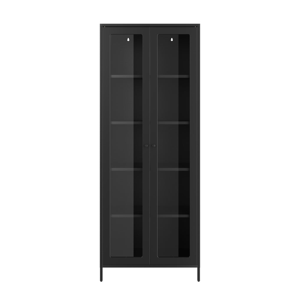 LPD Furniture Mase matte black steel display cabinet with clear glass panels