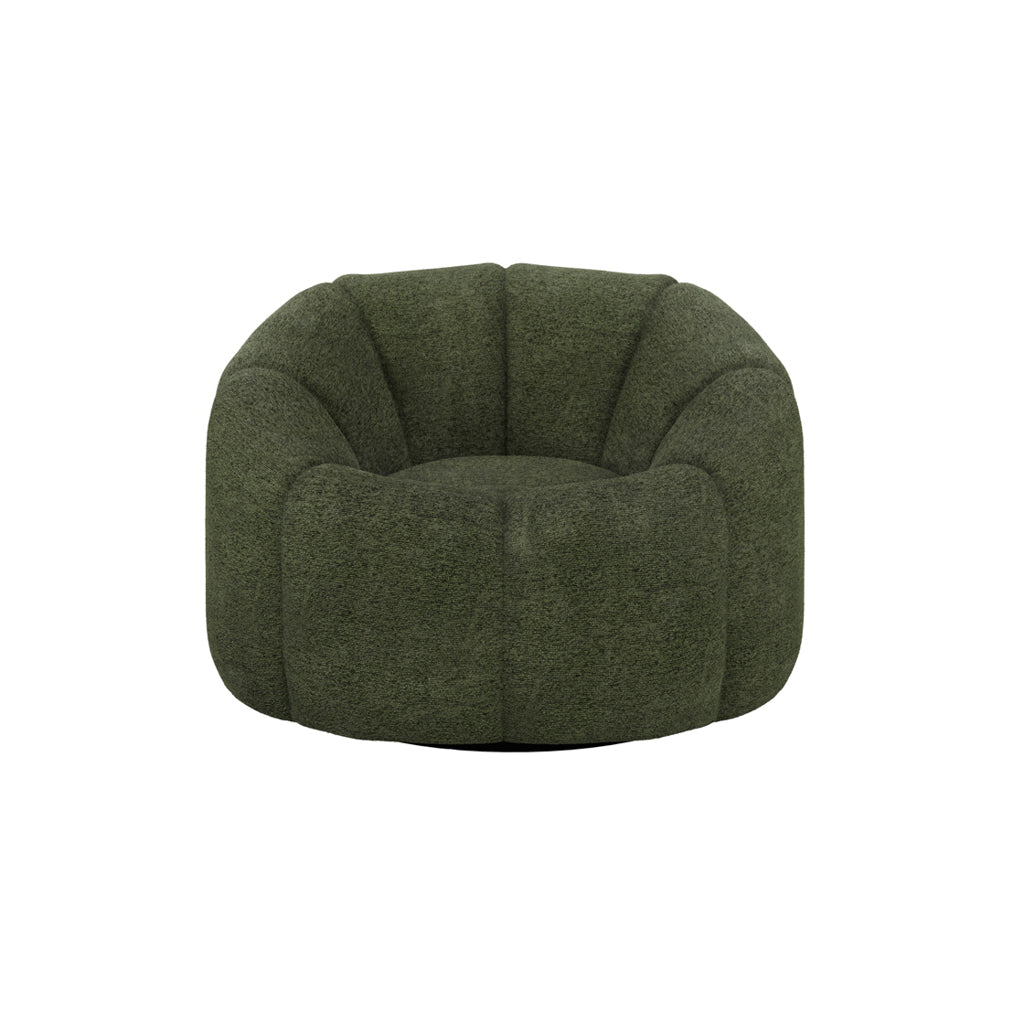 LPD Furniture Nao basil boucle swivel chair with 70s inspired design in a modern living room setting