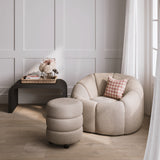 LPD Furniture Nao basil boucle swivel chair with 70s inspired design in a modern living room setting