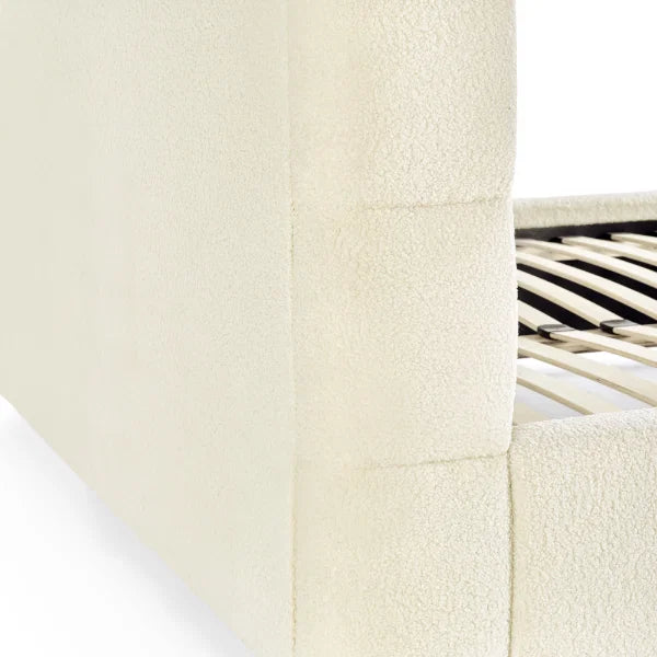Oberon Bed – Cream Boucle – Curved Padded Headboard with Soft-Touch Boucle Fabric