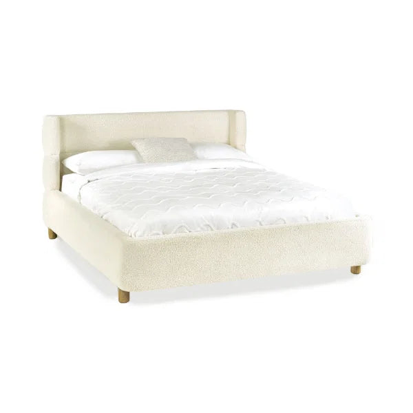 Oberon Bed – Cream Boucle – Curved Padded Headboard with Soft-Touch Boucle Fabric
