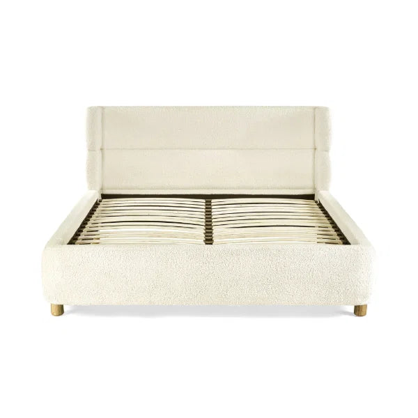 Oberon Bed – Cream Boucle – Curved Padded Headboard with Soft-Touch Boucle Fabric