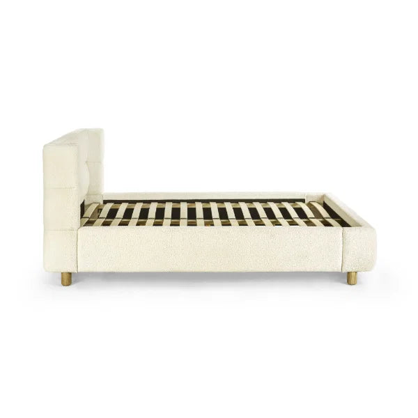 Oberon Bed – Cream Boucle – Curved Padded Headboard with Soft-Touch Boucle Fabric