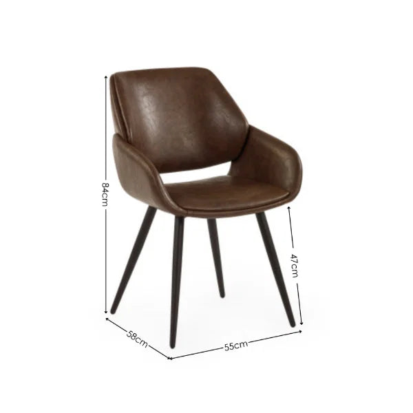 Parker Set of 2 Upholstered Dining Chairs – Brown Faux Leather – Vintage Style (Pre-order – May)