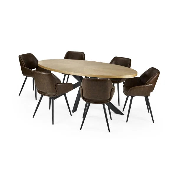 Parker Set of 2 Upholstered Dining Chairs – Brown Faux Leather – Vintage Style (Pre-order – May)