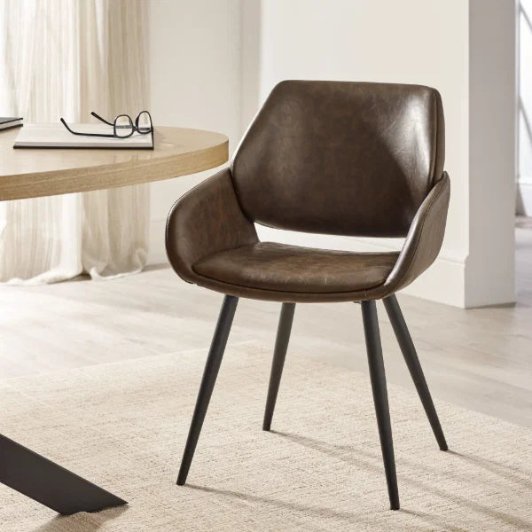 Parker Set of 2 Upholstered Dining Chairs – Brown Faux Leather – Vintage Style (Pre-order – May)