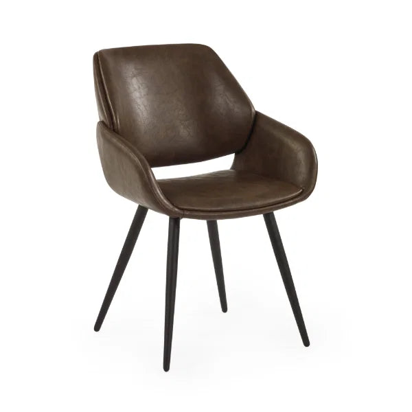 Parker Set of 2 Upholstered Dining Chairs – Brown Faux Leather – Vintage Style (Pre-order – May)