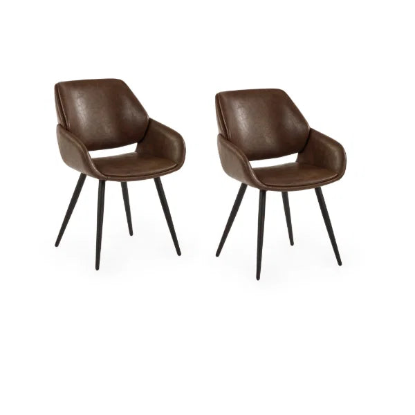 Parker Set of 2 Upholstered Dining Chairs – Brown Faux Leather – Vintage Style (Pre-order – May)
