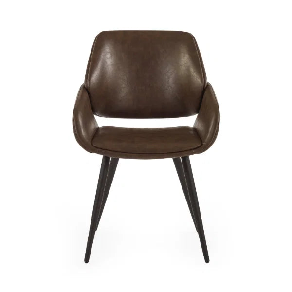 Parker Set of 2 Upholstered Dining Chairs – Brown Faux Leather – Vintage Style (Pre-order – May)