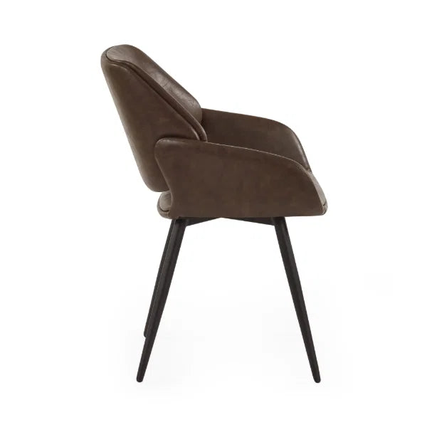 Parker Set of 2 Upholstered Dining Chairs – Brown Faux Leather – Vintage Style (Pre-order – May)