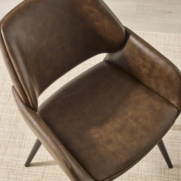 Parker Set of 2 Upholstered Dining Chairs – Brown Faux Leather – Vintage Style (Pre-order – May)