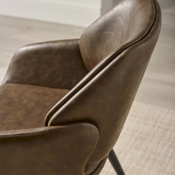 Parker Set of 2 Upholstered Dining Chairs – Brown Faux Leather – Vintage Style (Pre-order – May)